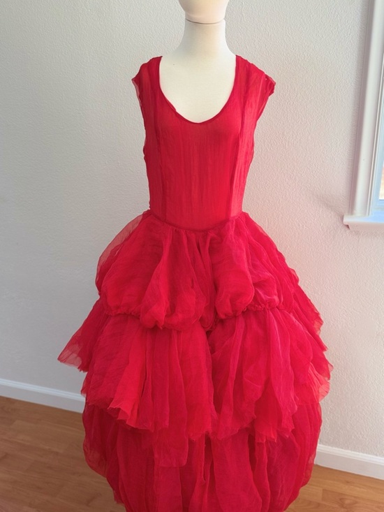 None Dresses & Skirts - Red Layered Tulle Ballgown with Scoop Neck
